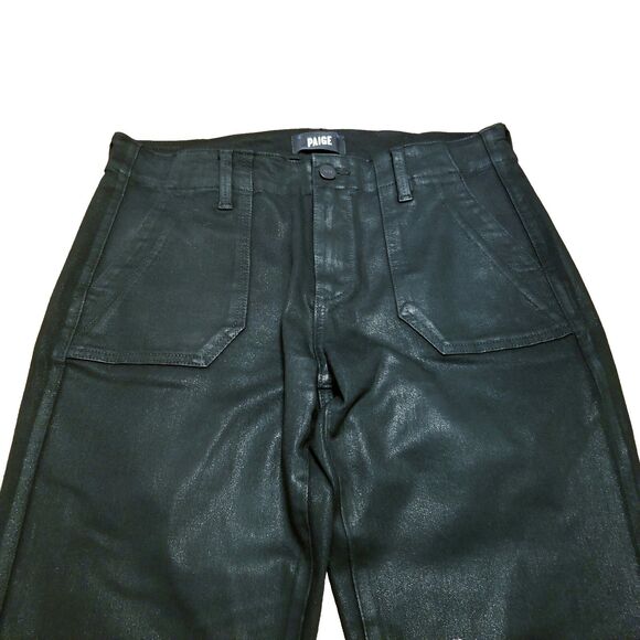 Paige Mayslie Jogger Women's Size 29 Black Luxe Coated Pant Elastic Zip  (31x26) - Picture 2 of 6